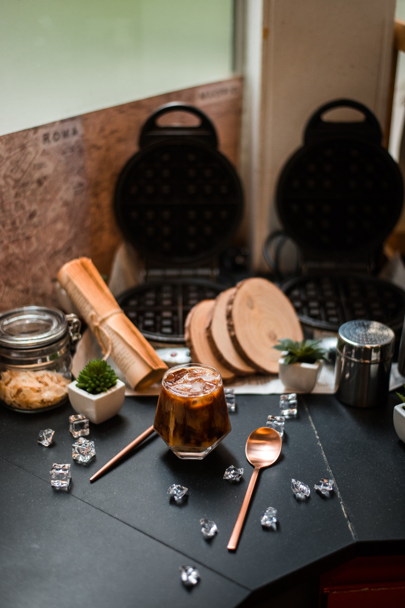 Cozy kitchen studio with utensils and ingredients