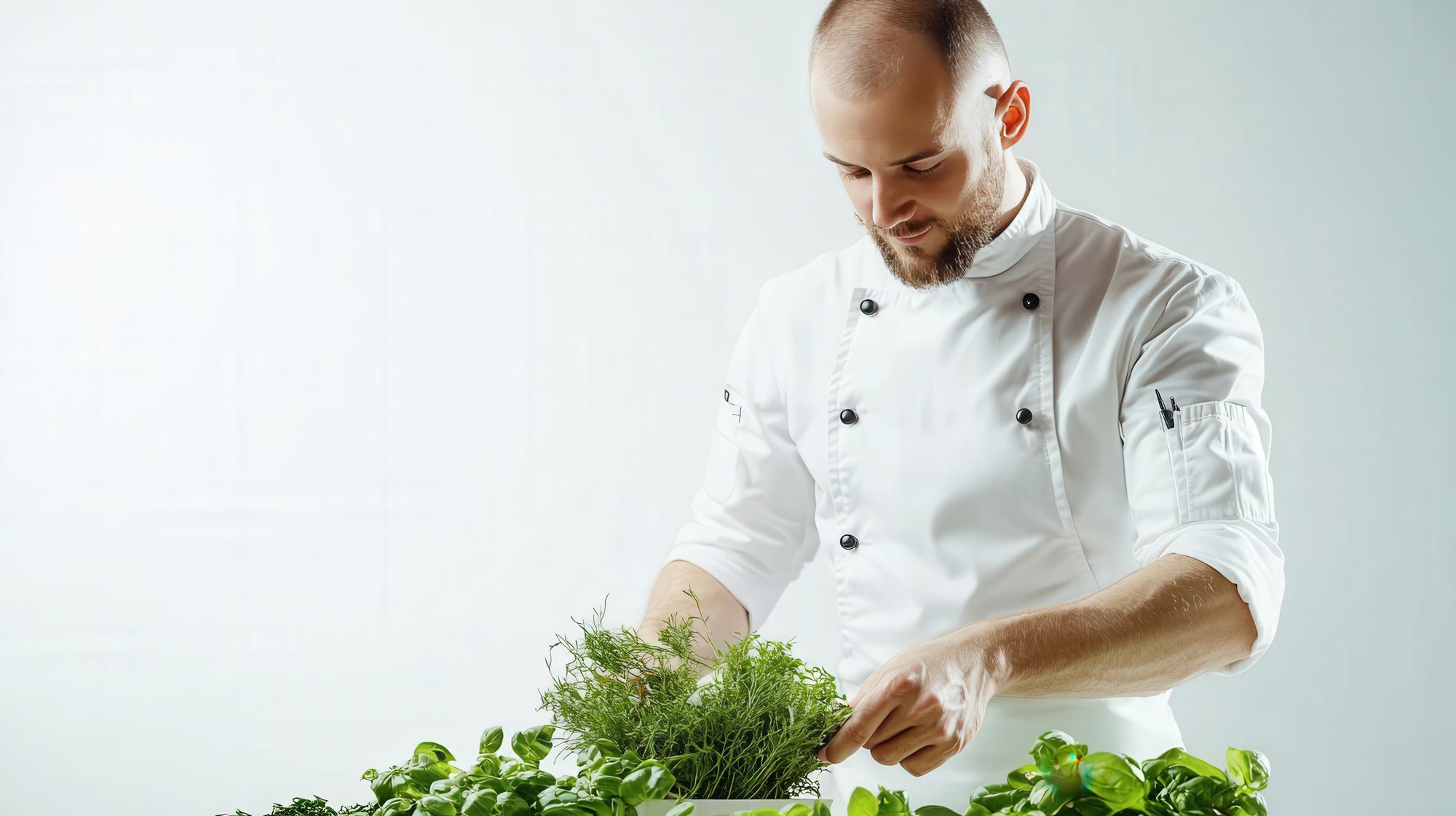 Instructor arranging herbs over a dish